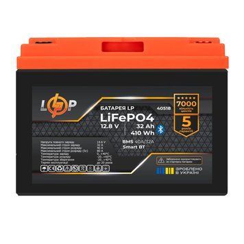 Акумулятор LP LiFePO4 12,8V - 32 Ah (410Wh) (BMS 40А/32A) пластик Smart BT LP40518 фото