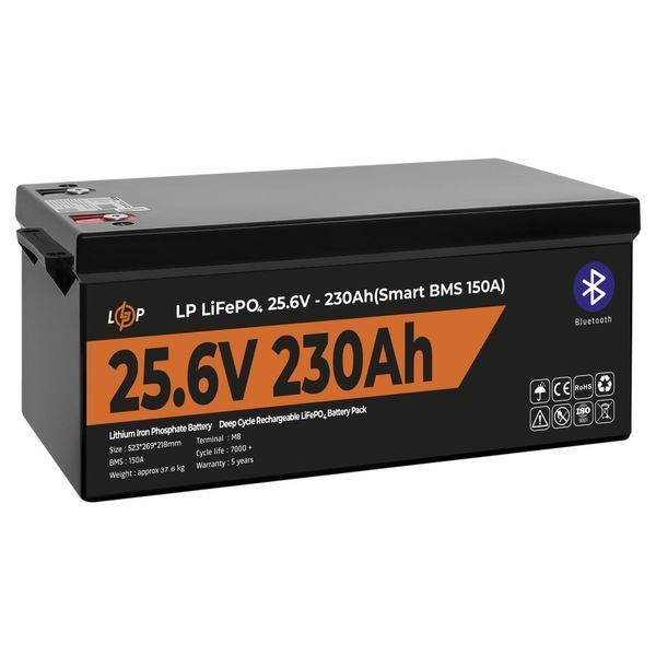 Аккумулятор LP LiFePO4 25,6V - 230 Ah (5888Wh) (Smart BMS 150А) с BT пластик LP30384 фото