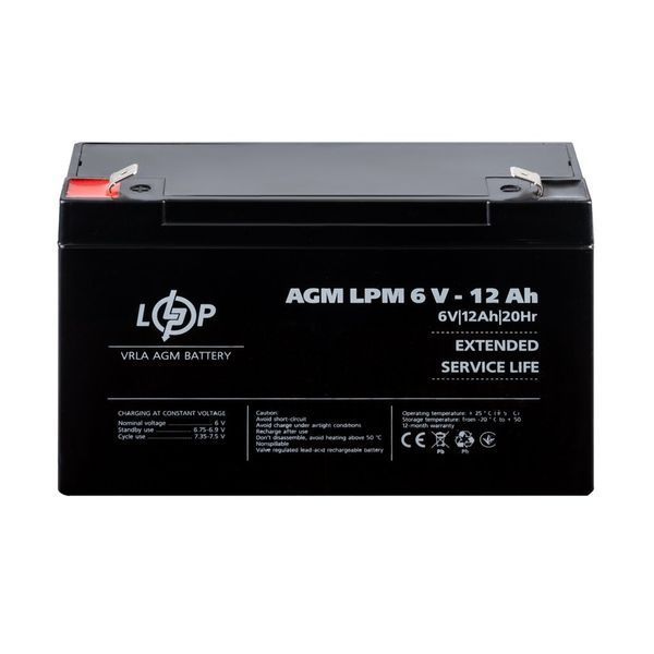 Аккумулятор AGM LPM 6V - 12 Ah LP40138 фото